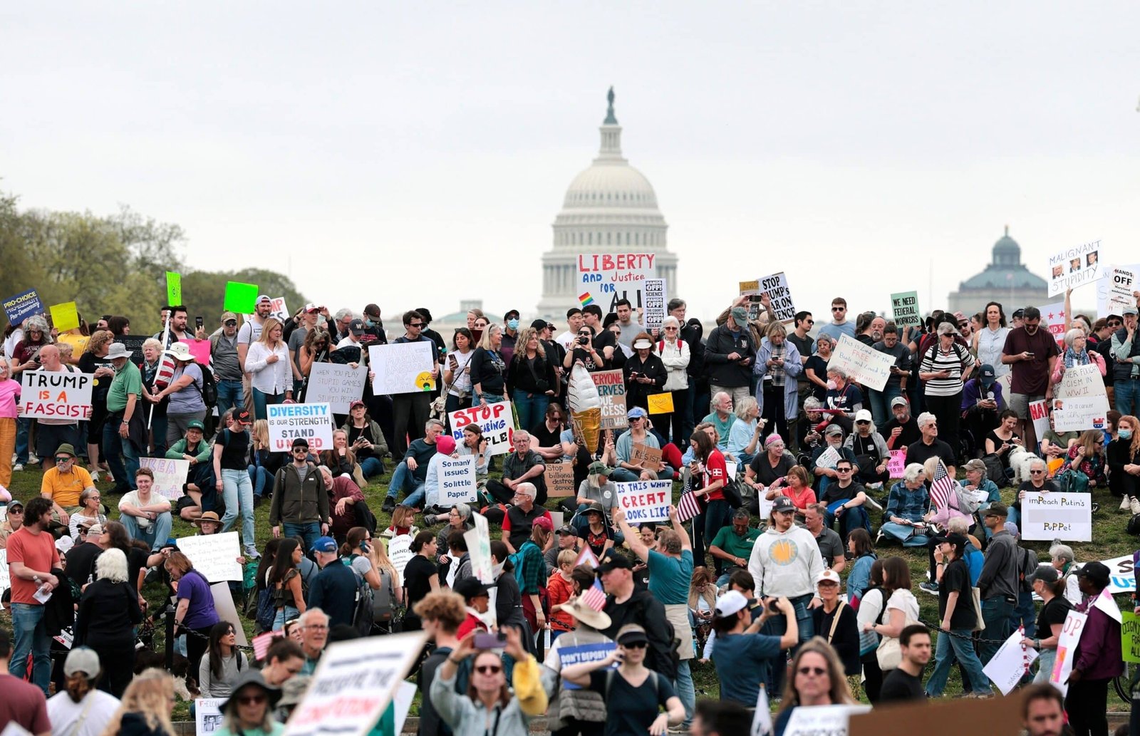Huge crowds gather in "hands outside" manifestations throughout the country in protest for the Trump administration